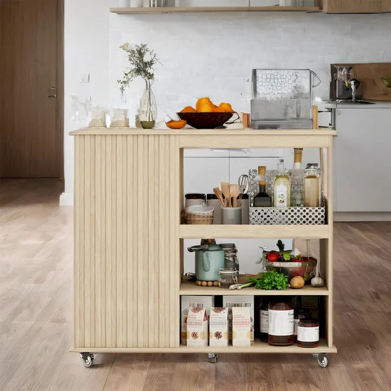 Rolling Kitchen Island with Drawer, Wine Rack & Lockable Casters
