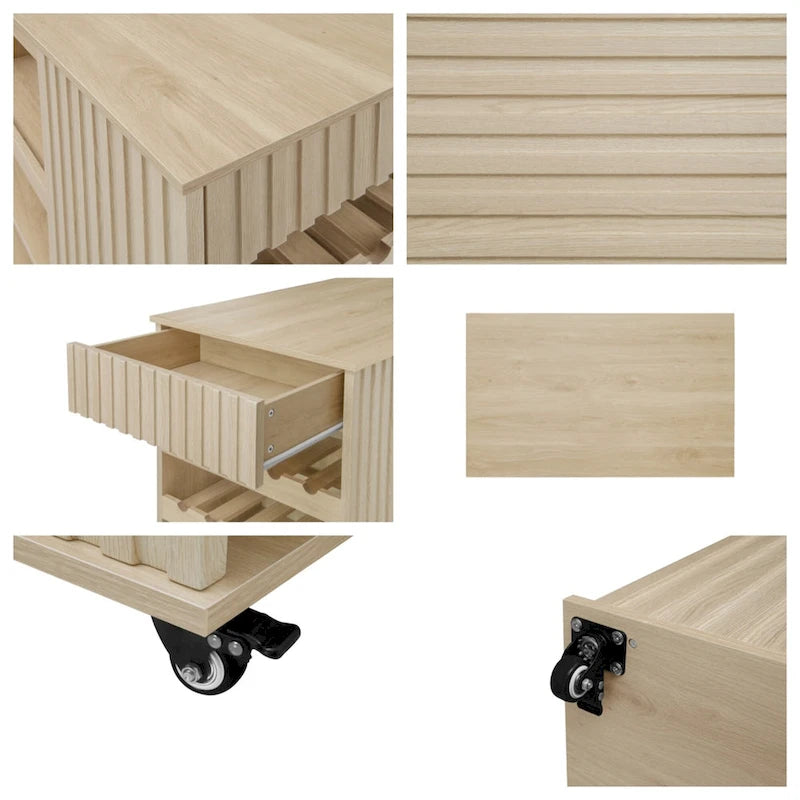 Rolling Kitchen Island with Drawer, Wine Rack & Lockable Casters