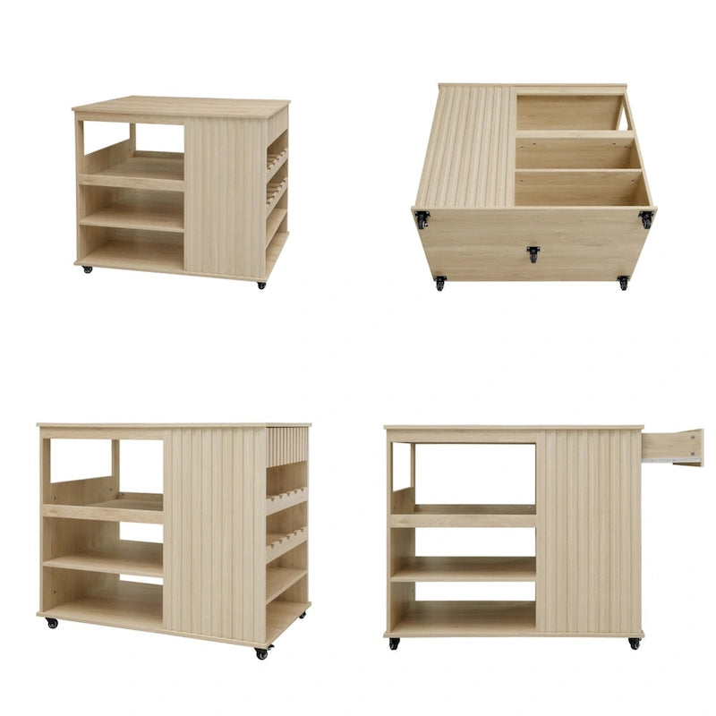 Rolling Kitchen Island with Drawer, Wine Rack & Lockable Casters