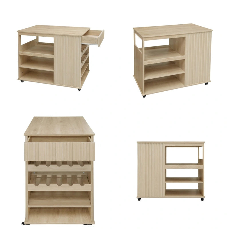 Rolling Kitchen Island with Drawer, Wine Rack & Lockable Casters