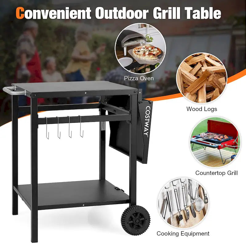 Double-Shelf Movable Dining Cart Table - Multifunctional Kitchen Worktable