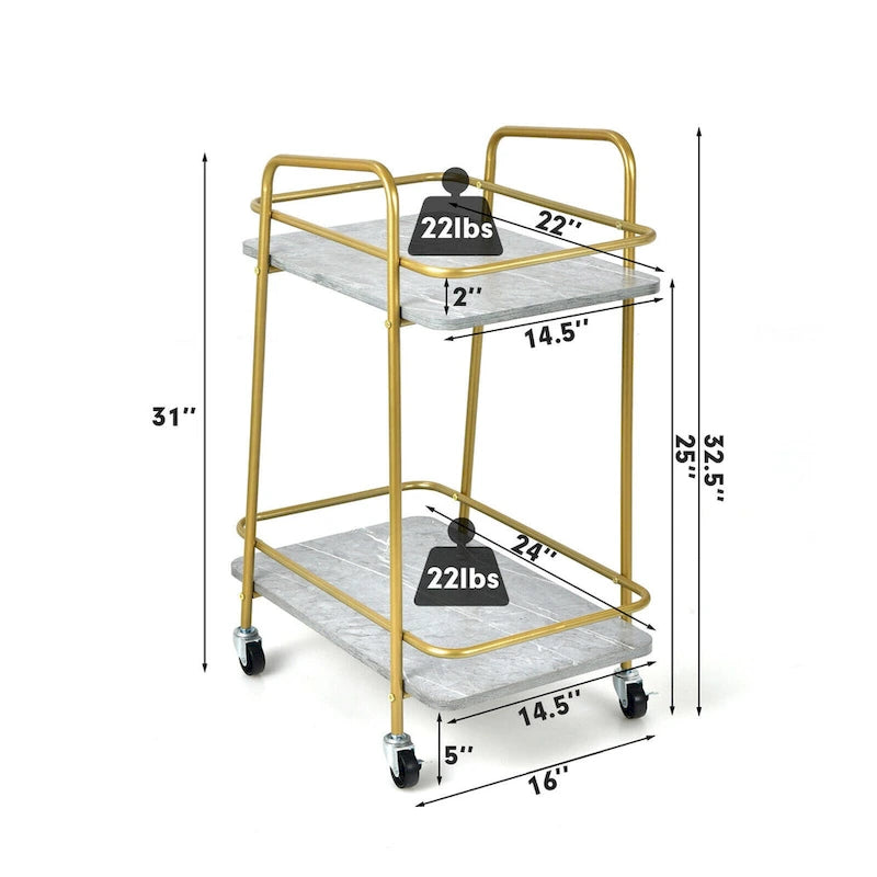 Serving Cart Utility Trolley on Wheels - Rolling Kitchen Rack