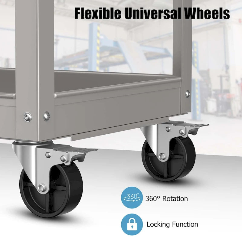 3-Tier Metal Utility Cart 400 lbs Storage Service Trolley