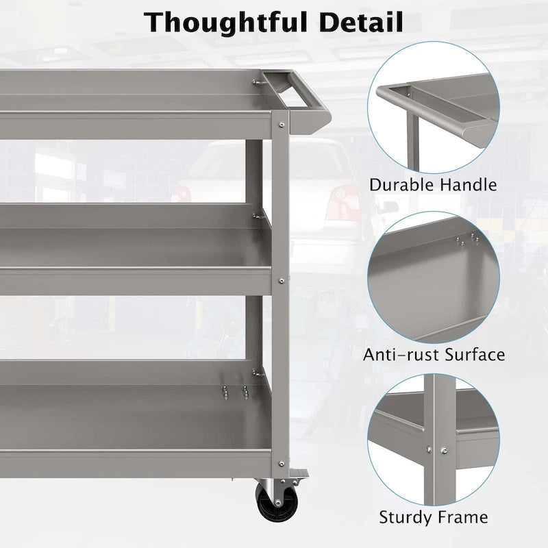 3-Tier Metal Utility Cart 400 lbs Storage Service Trolley