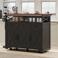 46.5" Kitchen Island with Beaded Drape, Power Outlet, Drop Leaf, 3 Doors & Drawers, Iron Shelf & Wheels