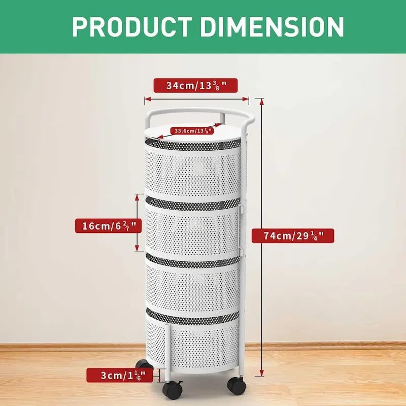 Multi-Tier Rotating Storage Basket with Wheels