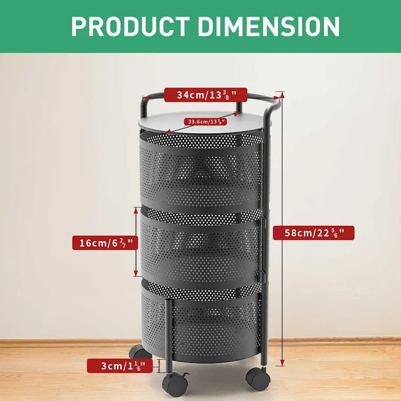 Multi-Tier Rotating Storage Basket with Wheels