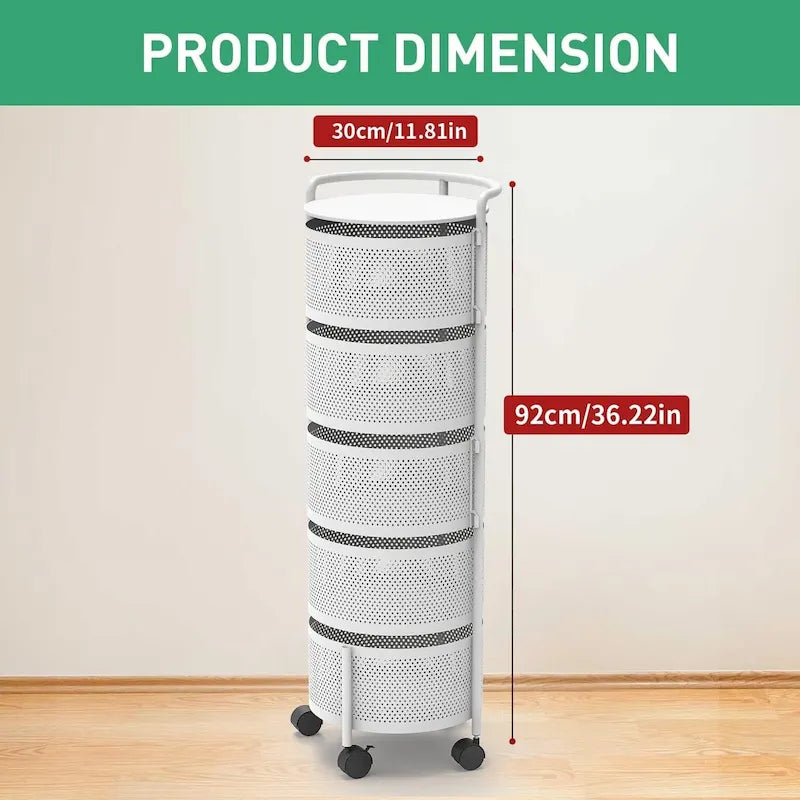Multi-Tier Rotating Storage Basket with Wheels