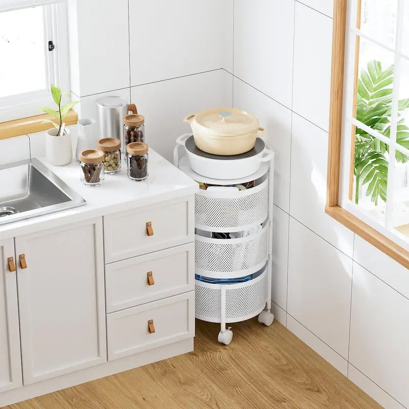 Multi-Tier Rotating Storage Basket with Wheels