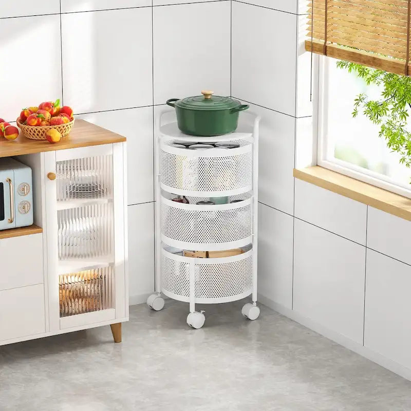 Multi-Tier Rotating Storage Basket with Wheels