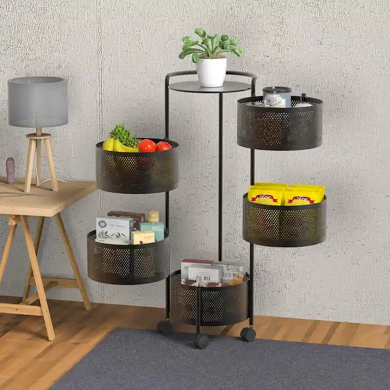 Multi-Tier Rotating Storage Basket with Wheels