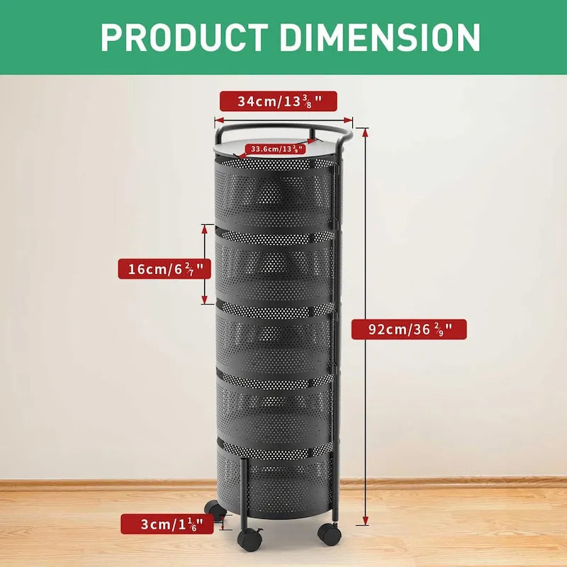 Multi-Tier Rotating Storage Basket with Wheels