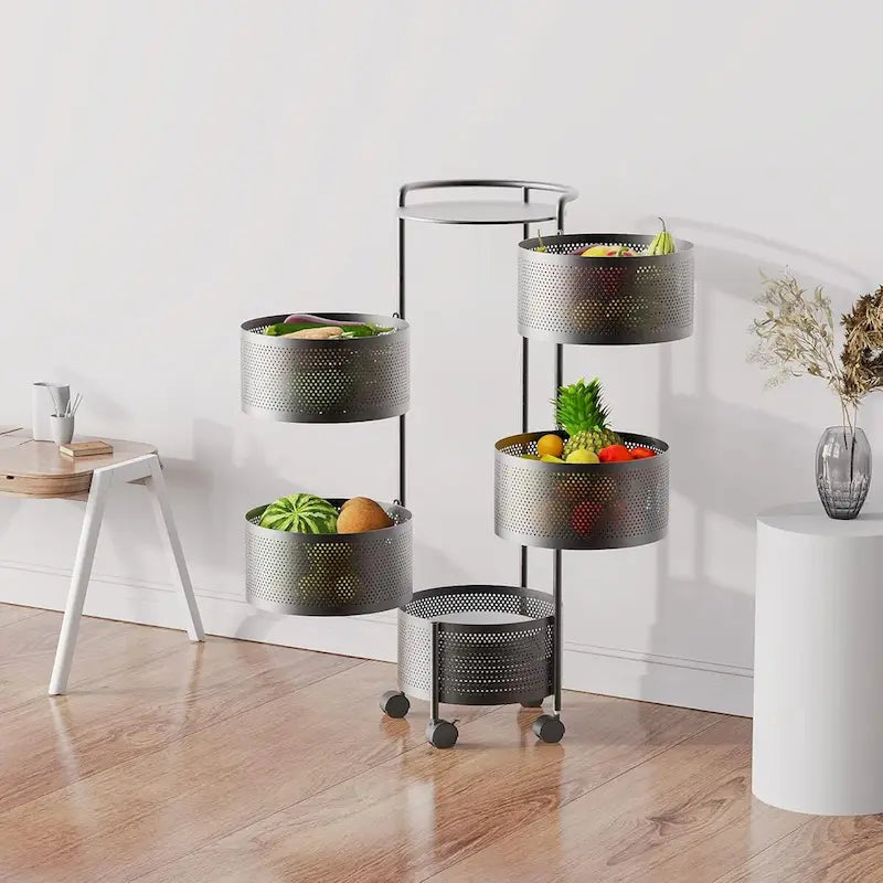 Multi-Tier Rotating Storage Basket with Wheels
