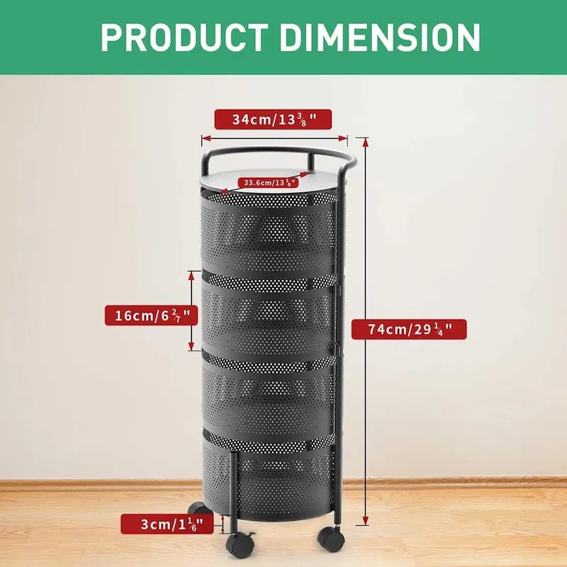 Multi-Tier Rotating Storage Basket with Wheels