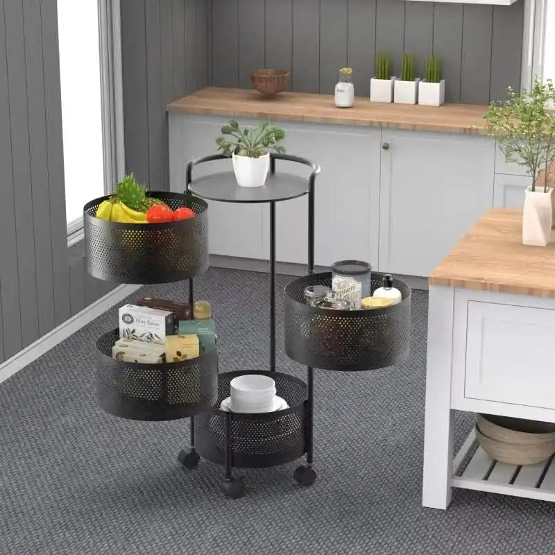 Multi-Tier Rotating Storage Basket with Wheels