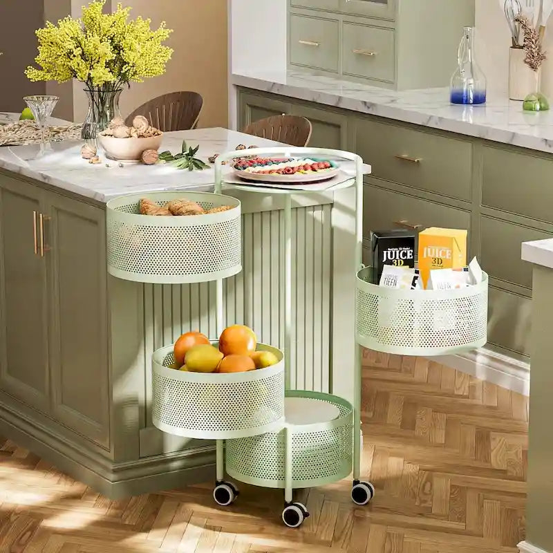 Multi-Tier Rotating Storage Basket with Wheels