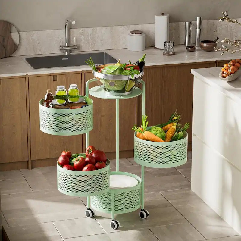 Multi-Tier Rotating Storage Basket with Wheels