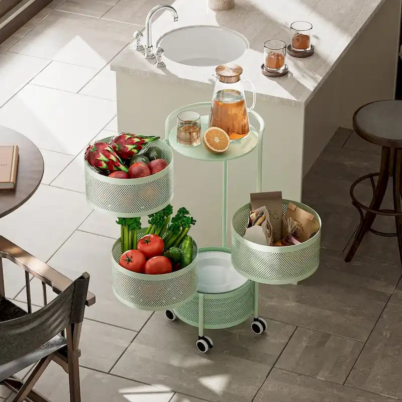 Multi-Tier Rotating Storage Basket with Wheels