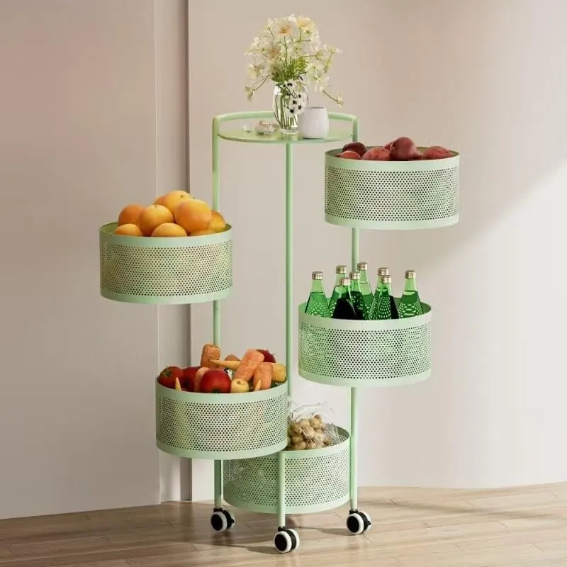Multi-Tier Rotating Storage Basket with Wheels