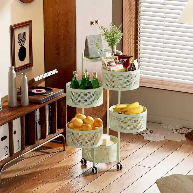 Multi-Tier Rotating Storage Basket with Wheels