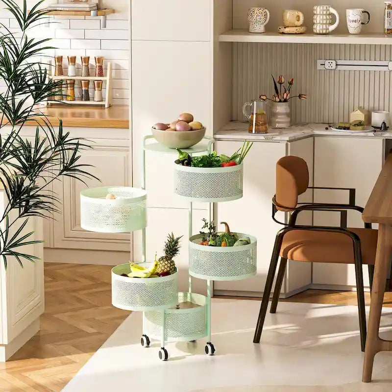 Multi-Tier Rotating Storage Basket with Wheels