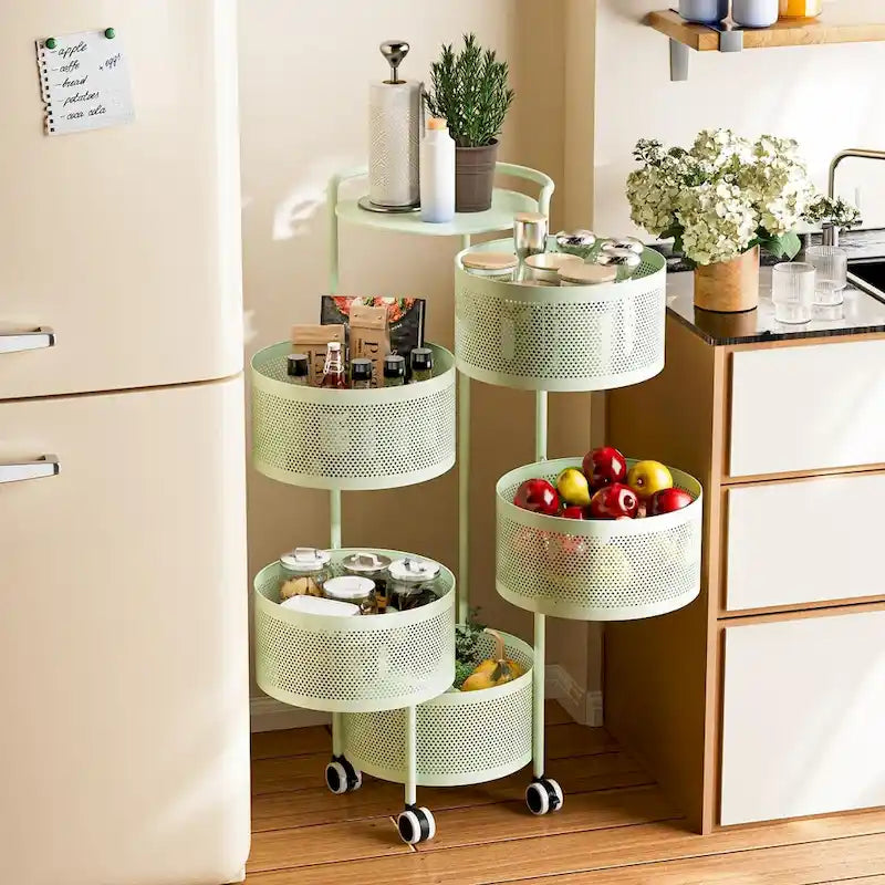 Multi-Tier Rotating Storage Basket with Wheels