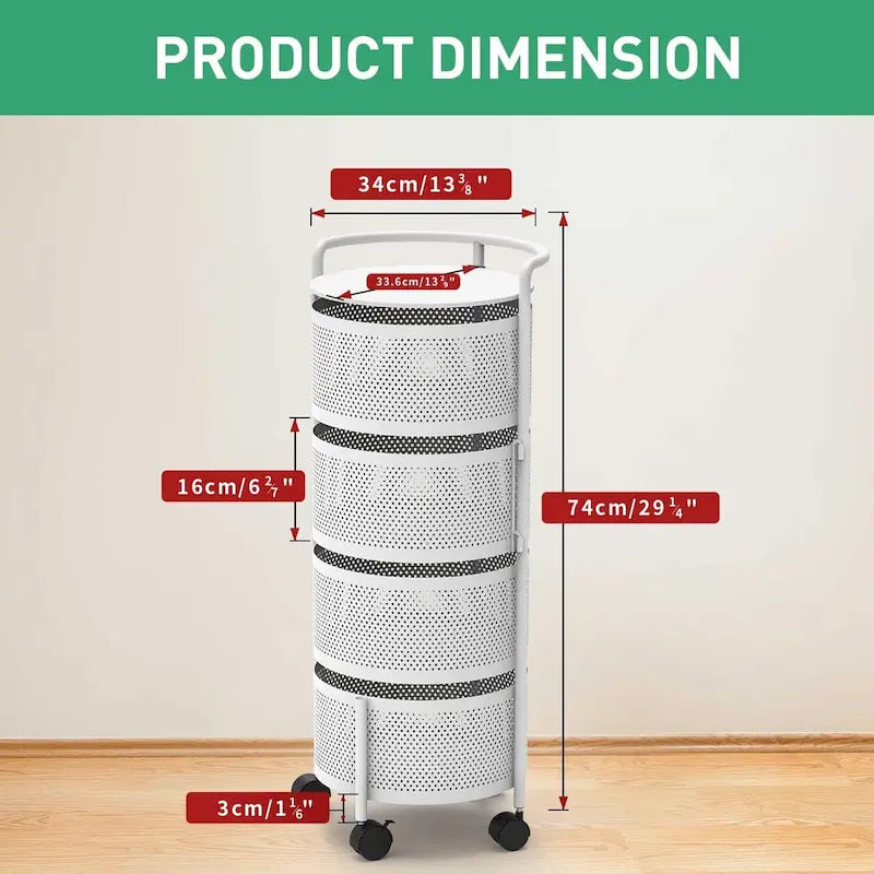 Multi-Tier Rotating Storage Basket with Wheels