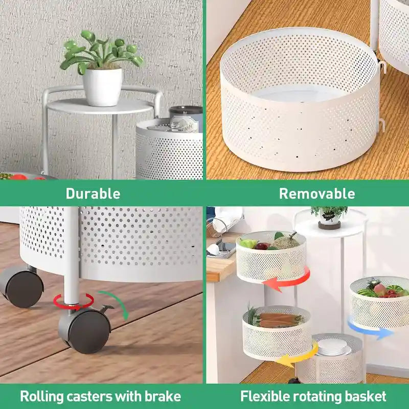 Multi-Tier Rotating Storage Basket with Wheels