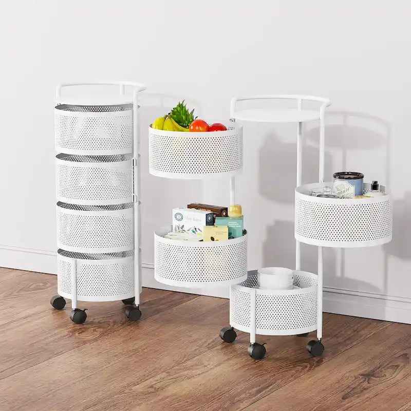 Multi-Tier Rotating Storage Basket with Wheels