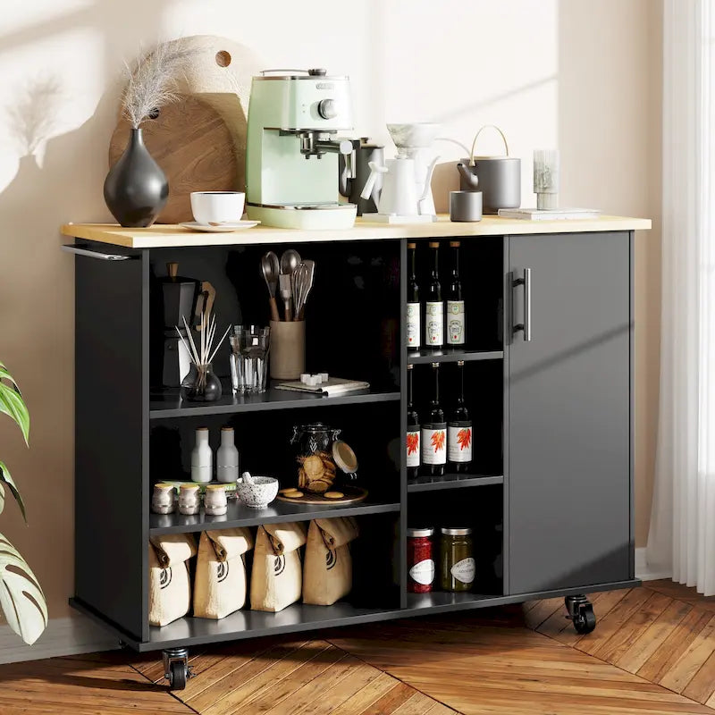 Kitchen Storage Island Cart with 6 Open Shelves and 1 Cabinet