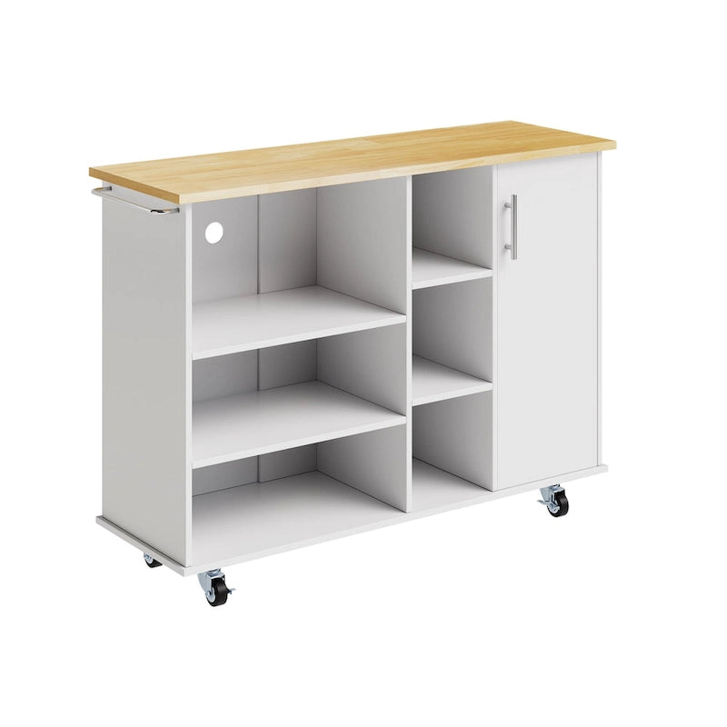 Kitchen Storage Island Cart with 6 Open Shelves and 1 Cabinet