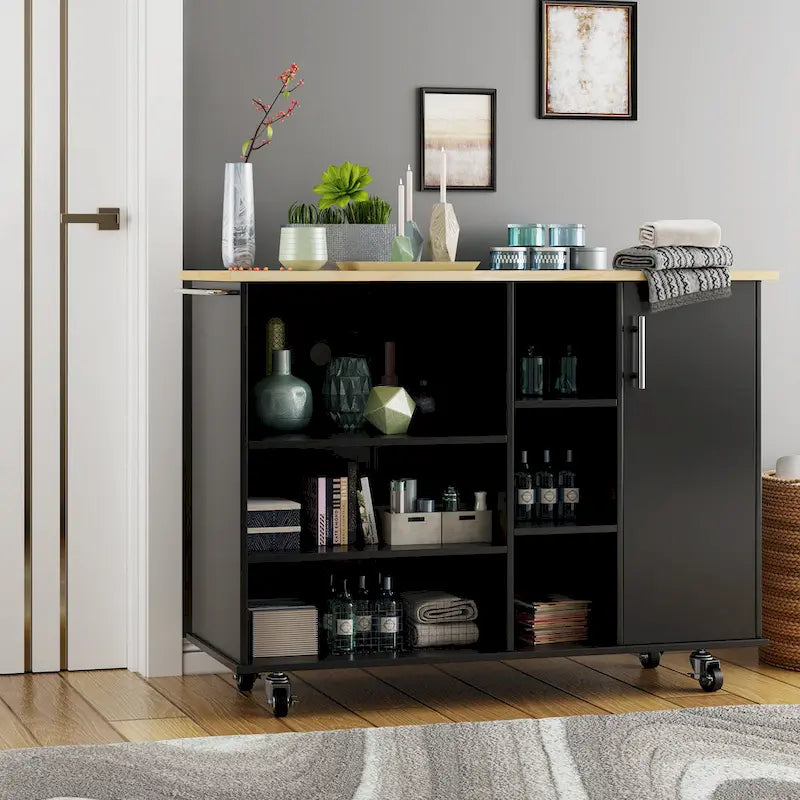Kitchen Storage Island Cart with 6 Open Shelves and 1 Cabinet