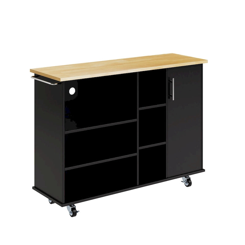 Kitchen Storage Island Cart with 6 Open Shelves and 1 Cabinet