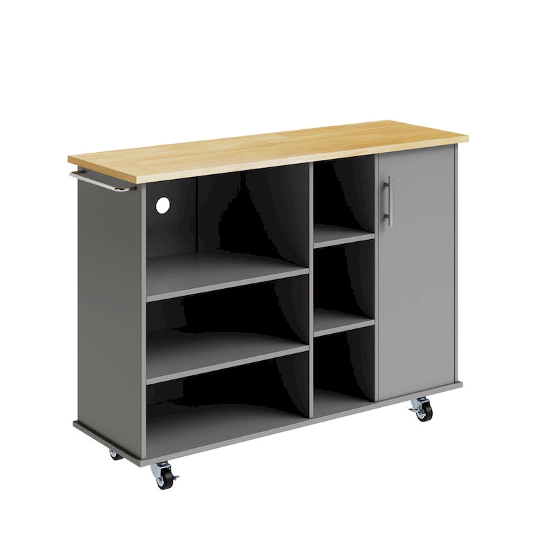 Kitchen Storage Island Cart with 6 Open Shelves and 1 Cabinet