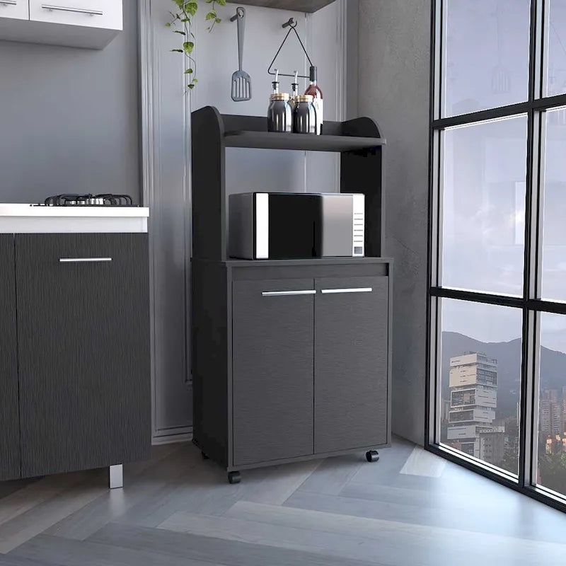2-Tier Kitchen Island Cart with Open Shelves and Double Door Cabinet