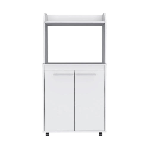 2-Tier Kitchen Island Cart with Open Shelves and Double Door Cabinet