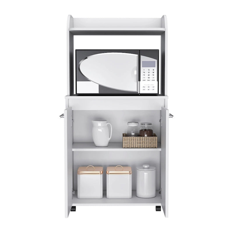 2-Tier Kitchen Island Cart with Open Shelves and Double Door Cabinet