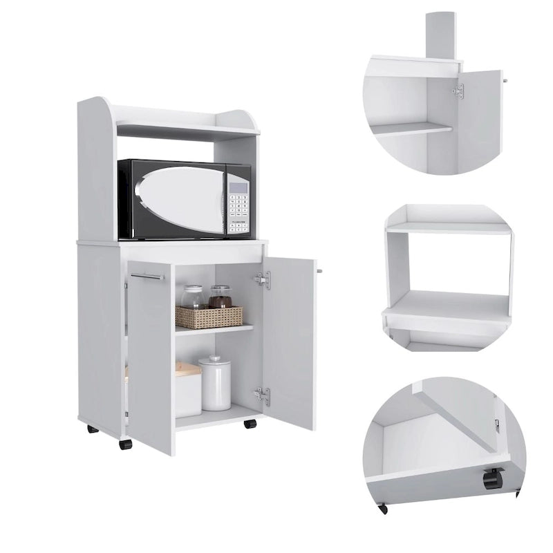 2-Tier Kitchen Island Cart with Open Shelves and Double Door Cabinet