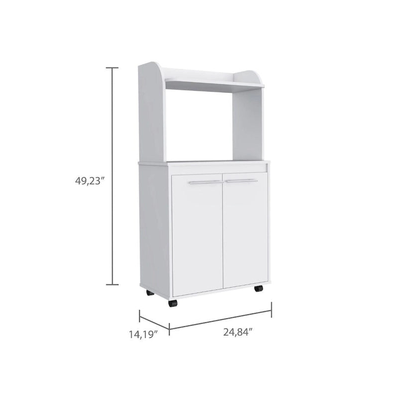2-Tier Kitchen Island Cart with Open Shelves and Double Door Cabinet