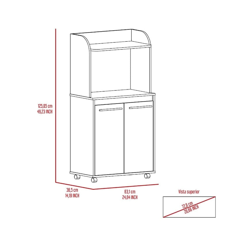 2-Tier Kitchen Island Cart with Open Shelves and Double Door Cabinet
