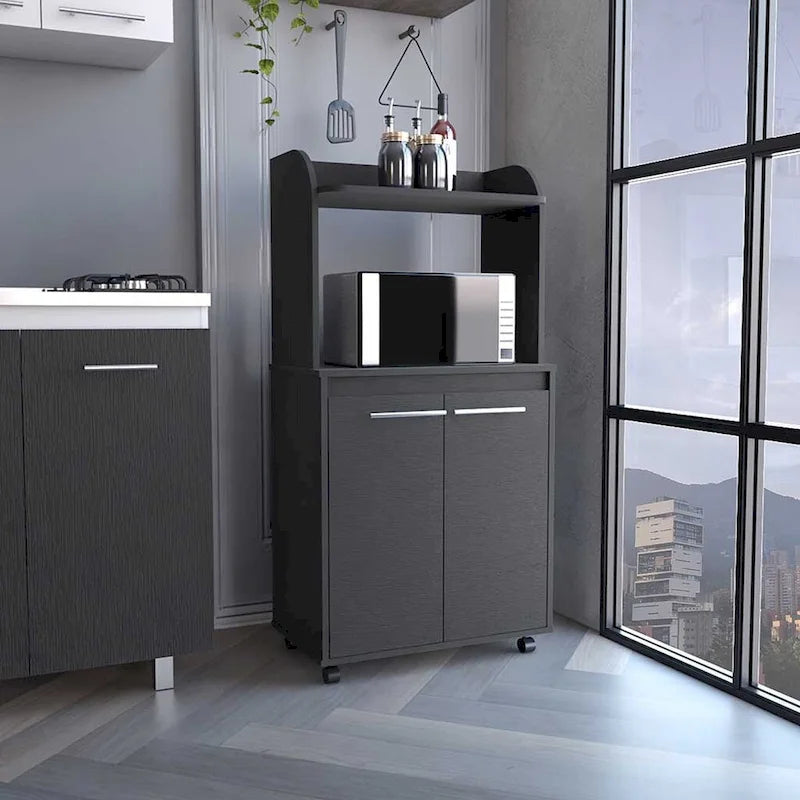 2-Tier Kitchen Island Cart with Open Shelves and Double Door Cabinet