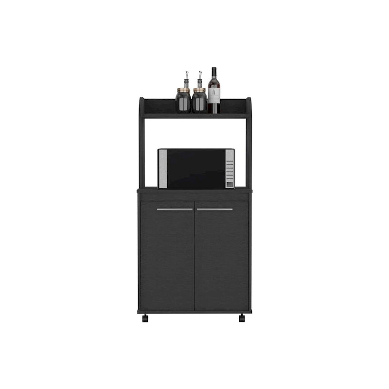 2-Tier Kitchen Island Cart with Open Shelves and Double Door Cabinet