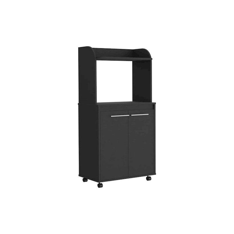 2-Tier Kitchen Island Cart with Open Shelves and Double Door Cabinet