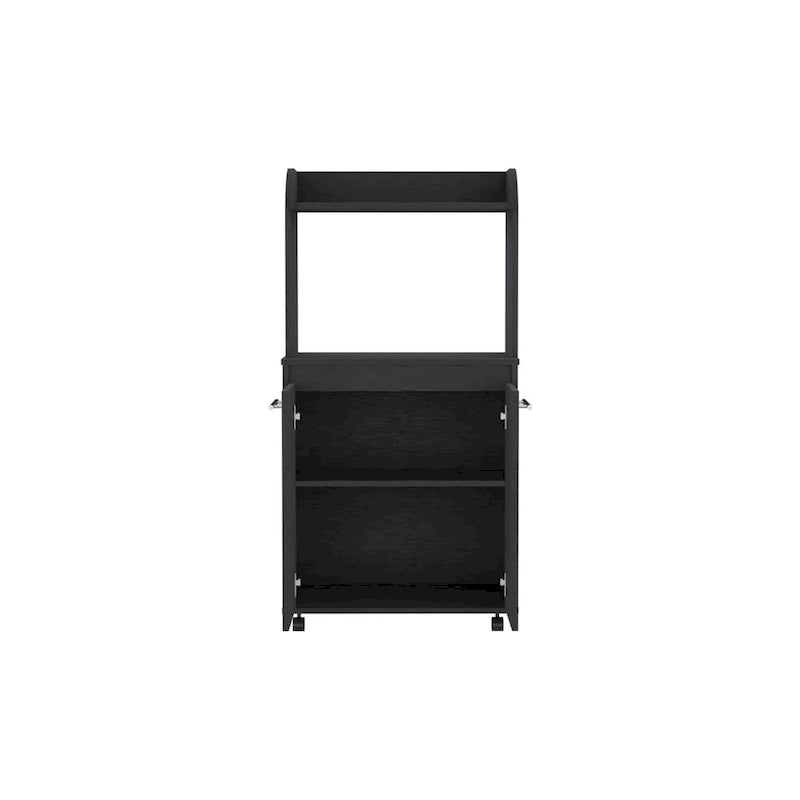 2-Tier Kitchen Island Cart with Open Shelves and Double Door Cabinet