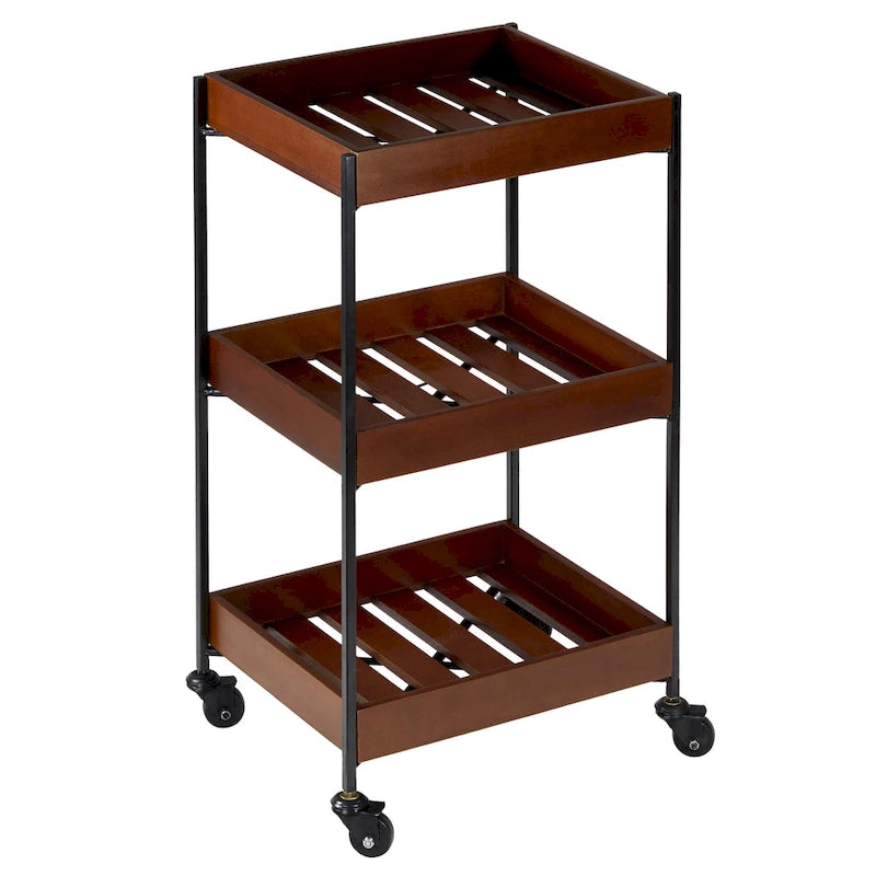 Winslow River of Goods Wooden Slat and Black Metal Storage Cart