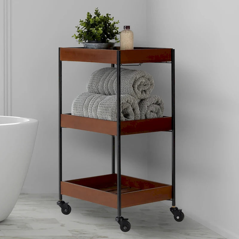 Wooden Slat and Black Metal Storage Cart
