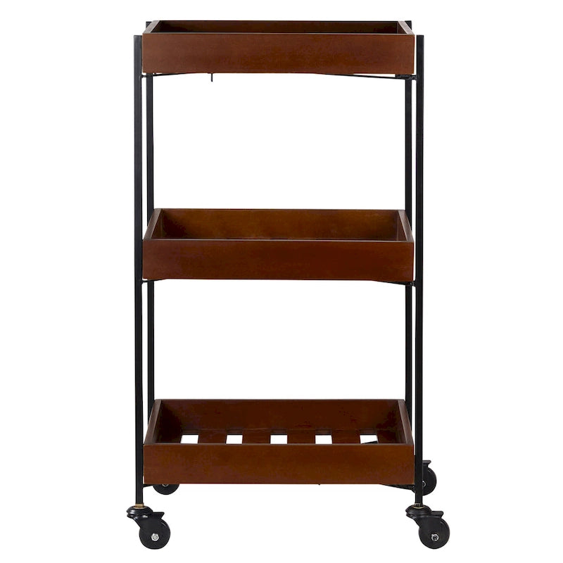 Wooden Slat and Black Metal Storage Cart