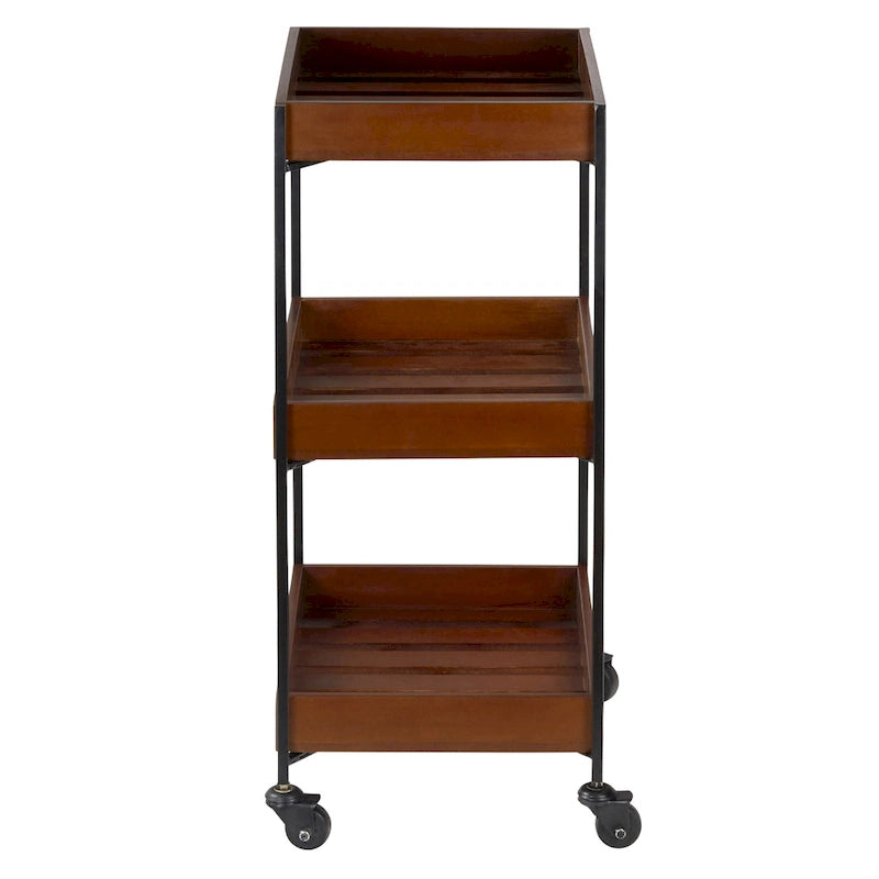 Wooden Slat and Black Metal Storage Cart