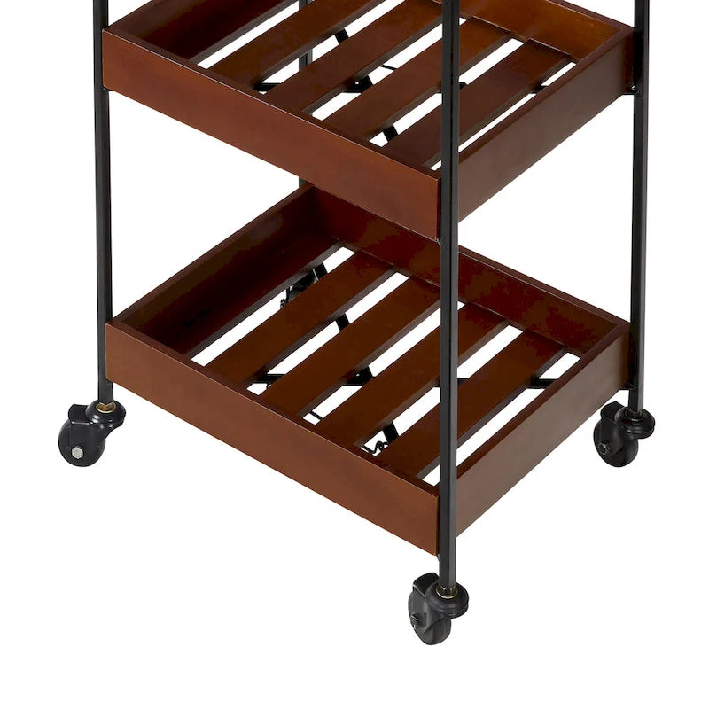 Wooden Slat and Black Metal Storage Cart
