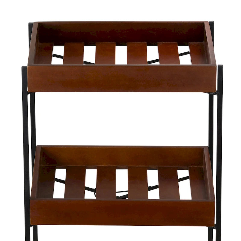 Wooden Slat and Black Metal Storage Cart